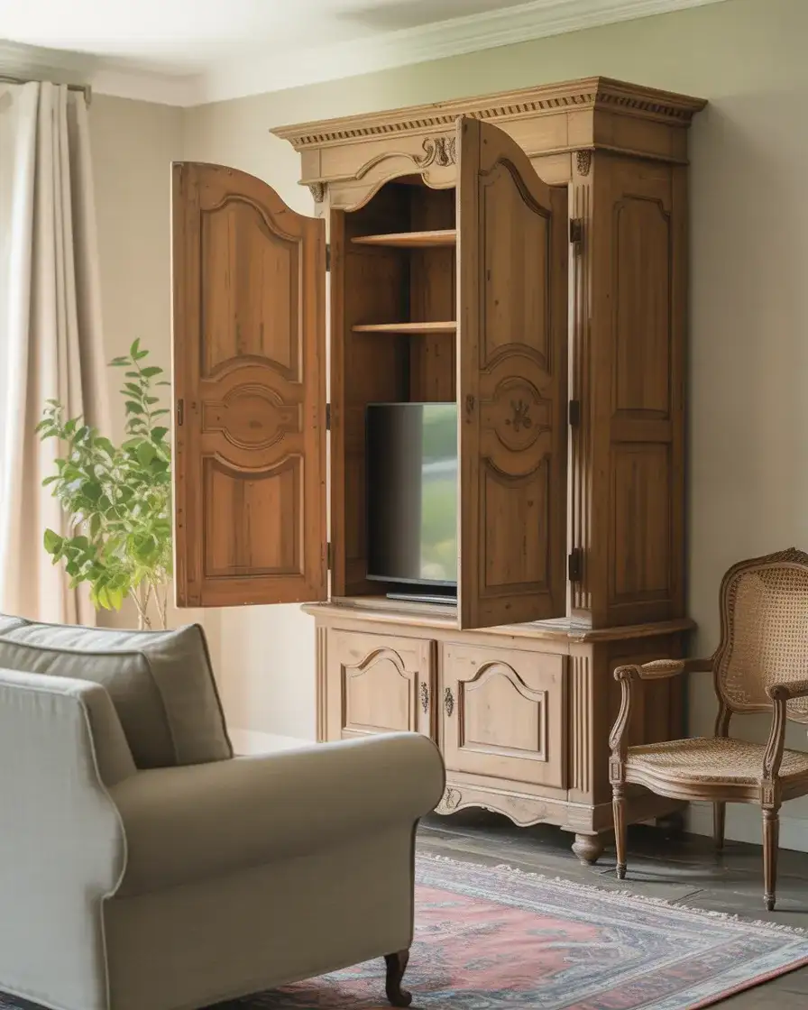Antique Armoire as Media Cabinet 2