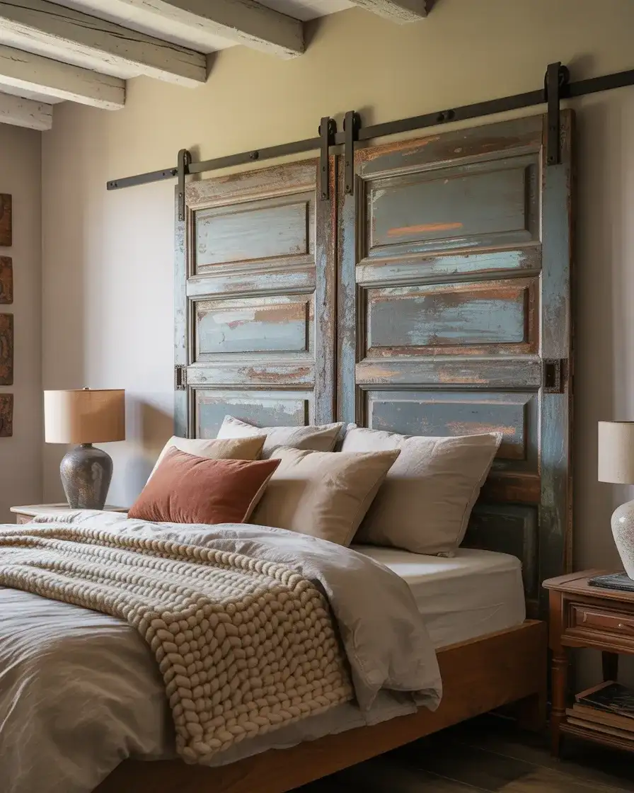 Antique Barn Door Repurposed as a Headboard Wall Feature 1