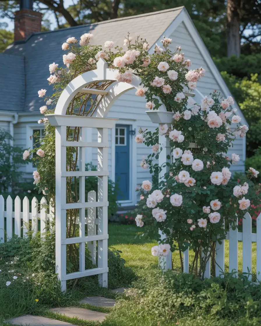 Arbor Over Garage Door in White Painted Wood 1