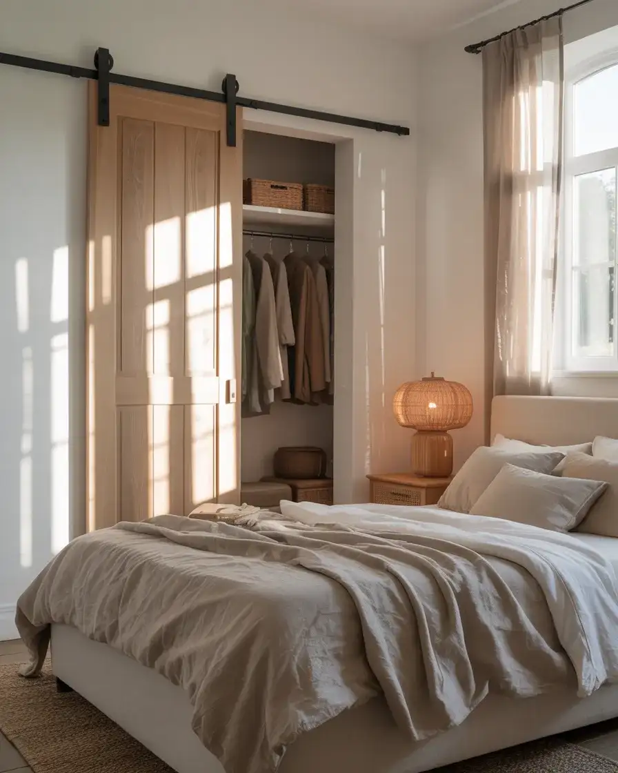 Bedroom Closet Barn Door in Natural Wood 2