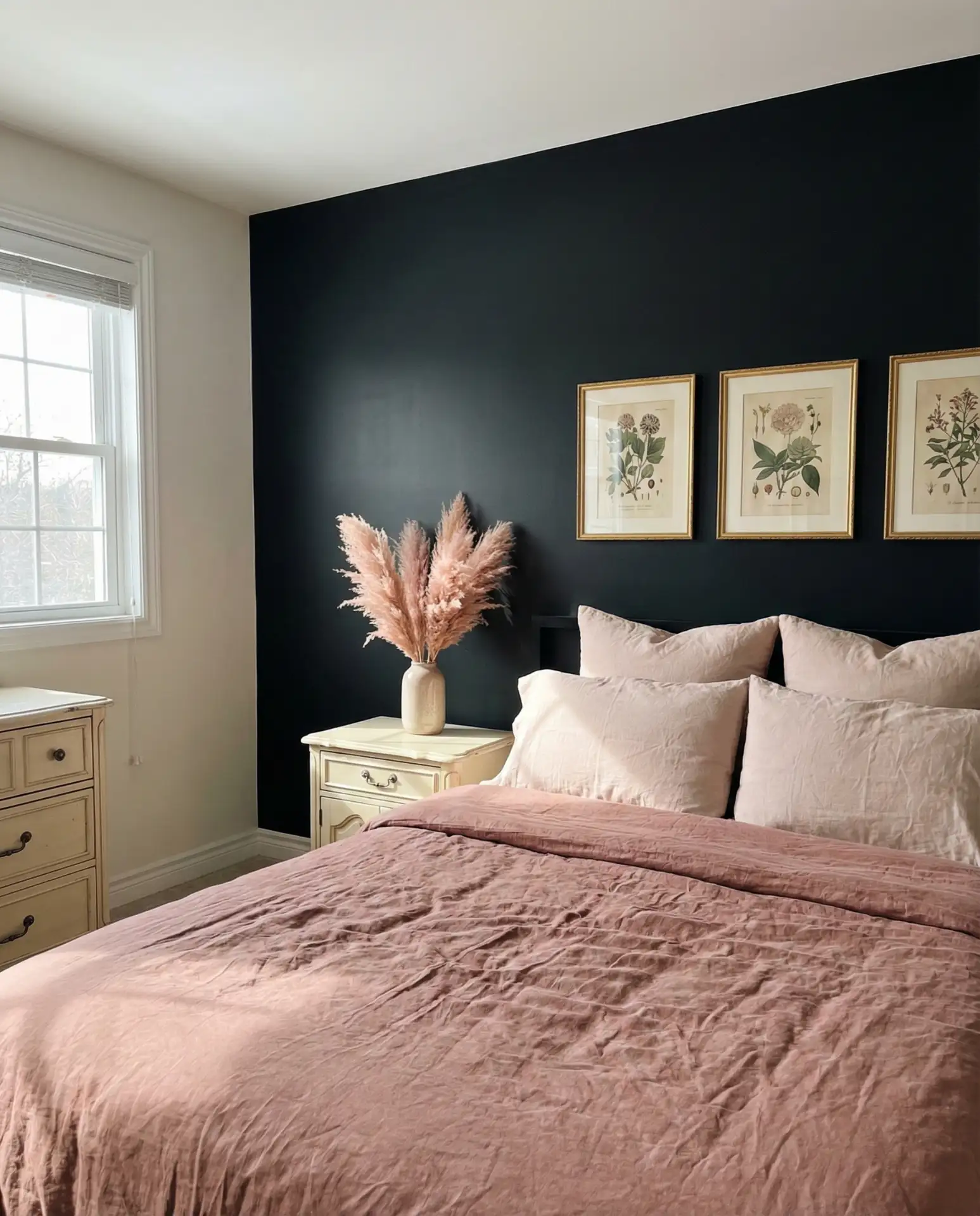 Black Accent Wall with Pink Bedding 1