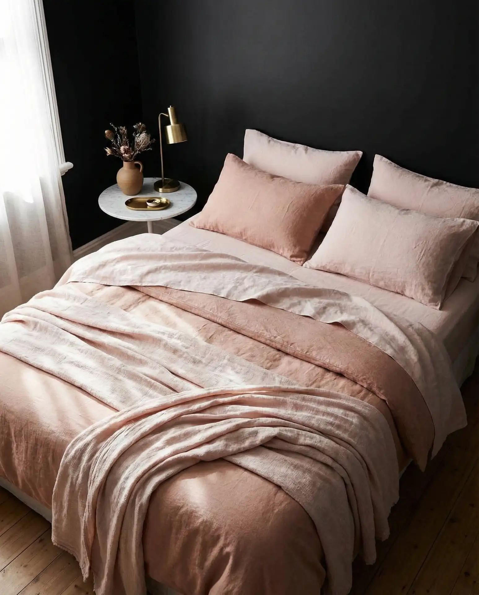 Black Accent Wall with Pink Bedding 2