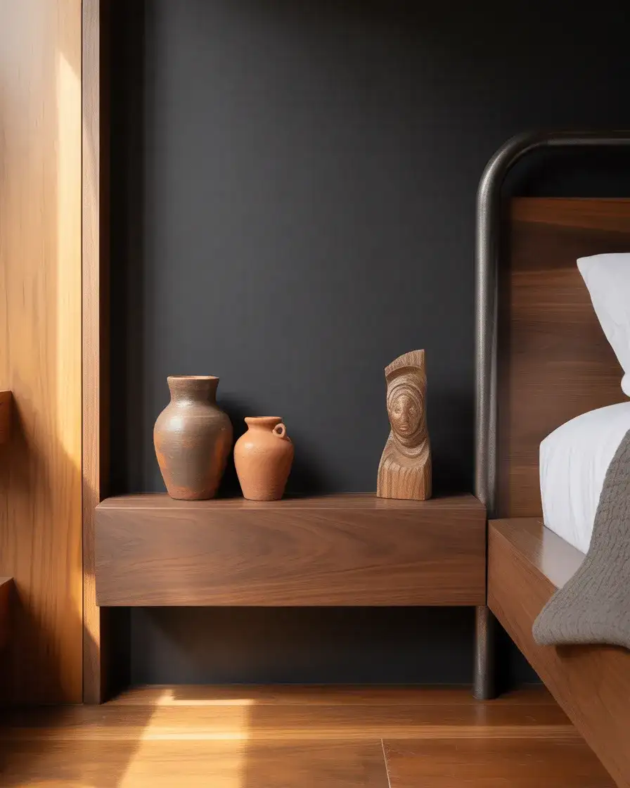 Black Bedroom with Brown and Wood Warmth 1