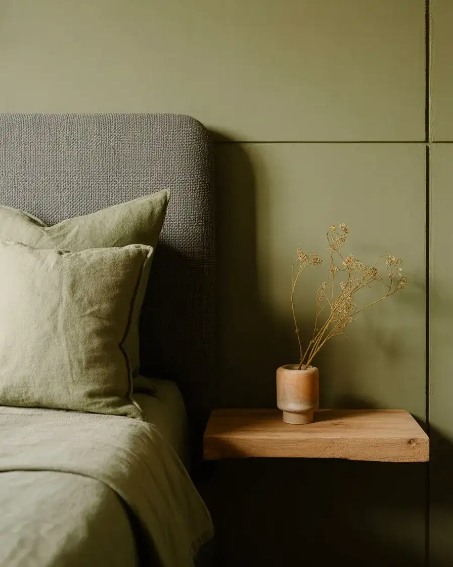 Black Bedroom with Sage Green Accents 1