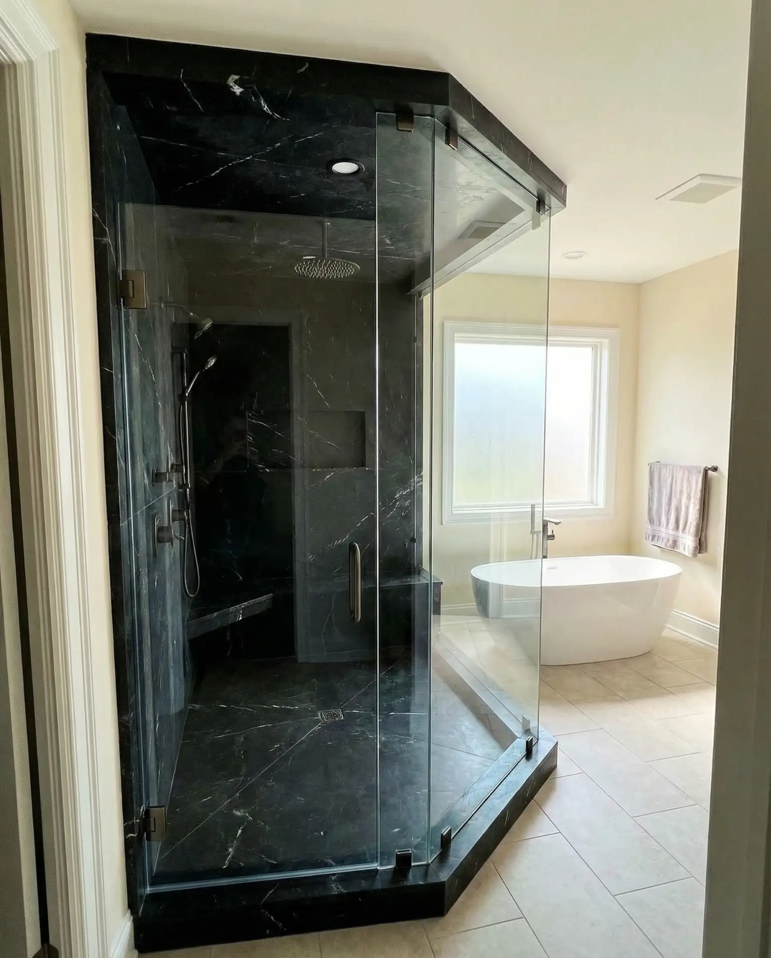 Black Stone Shower in a Large Master Bath 1