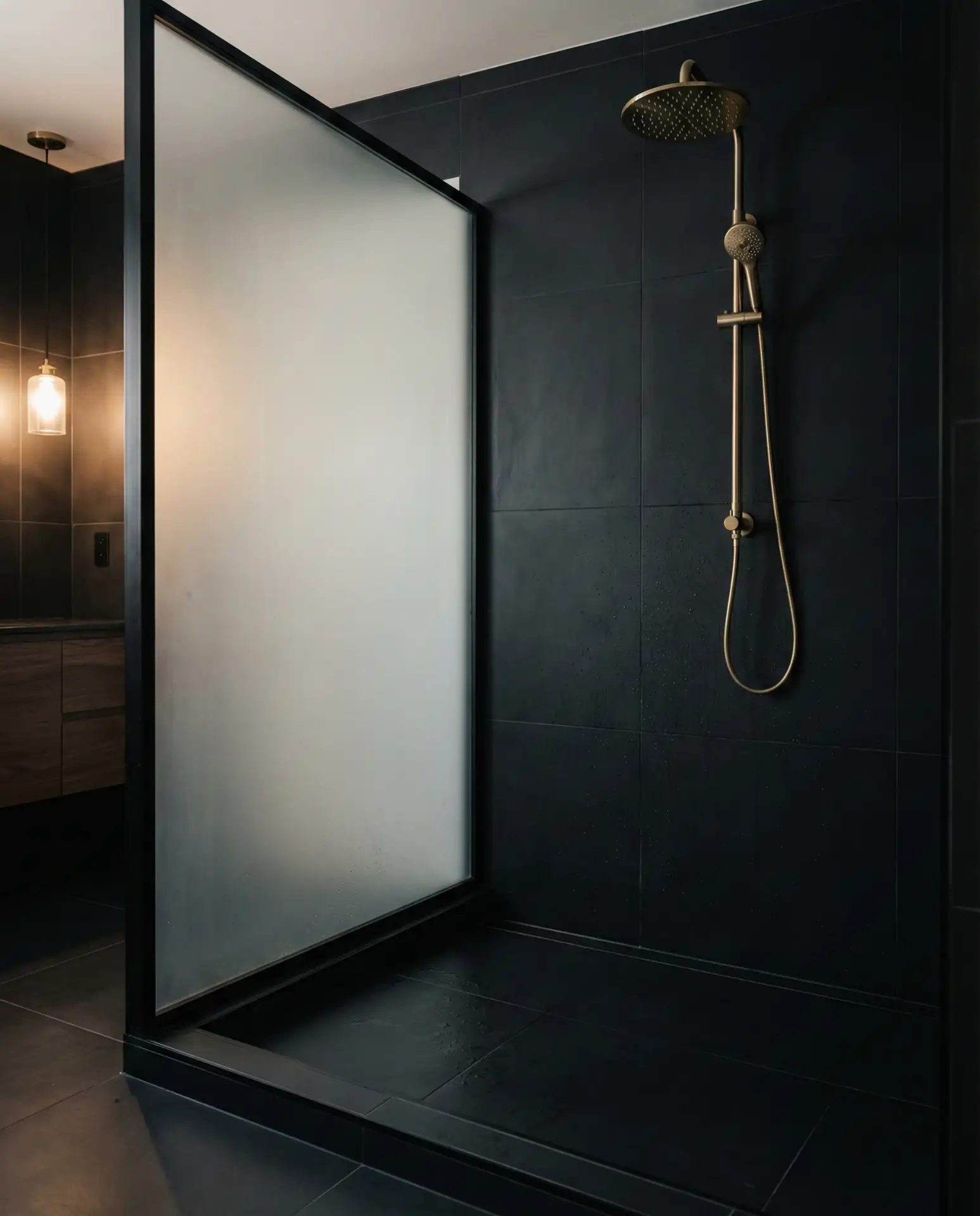 Black Tile Half-Wall Master Bath Shower 2