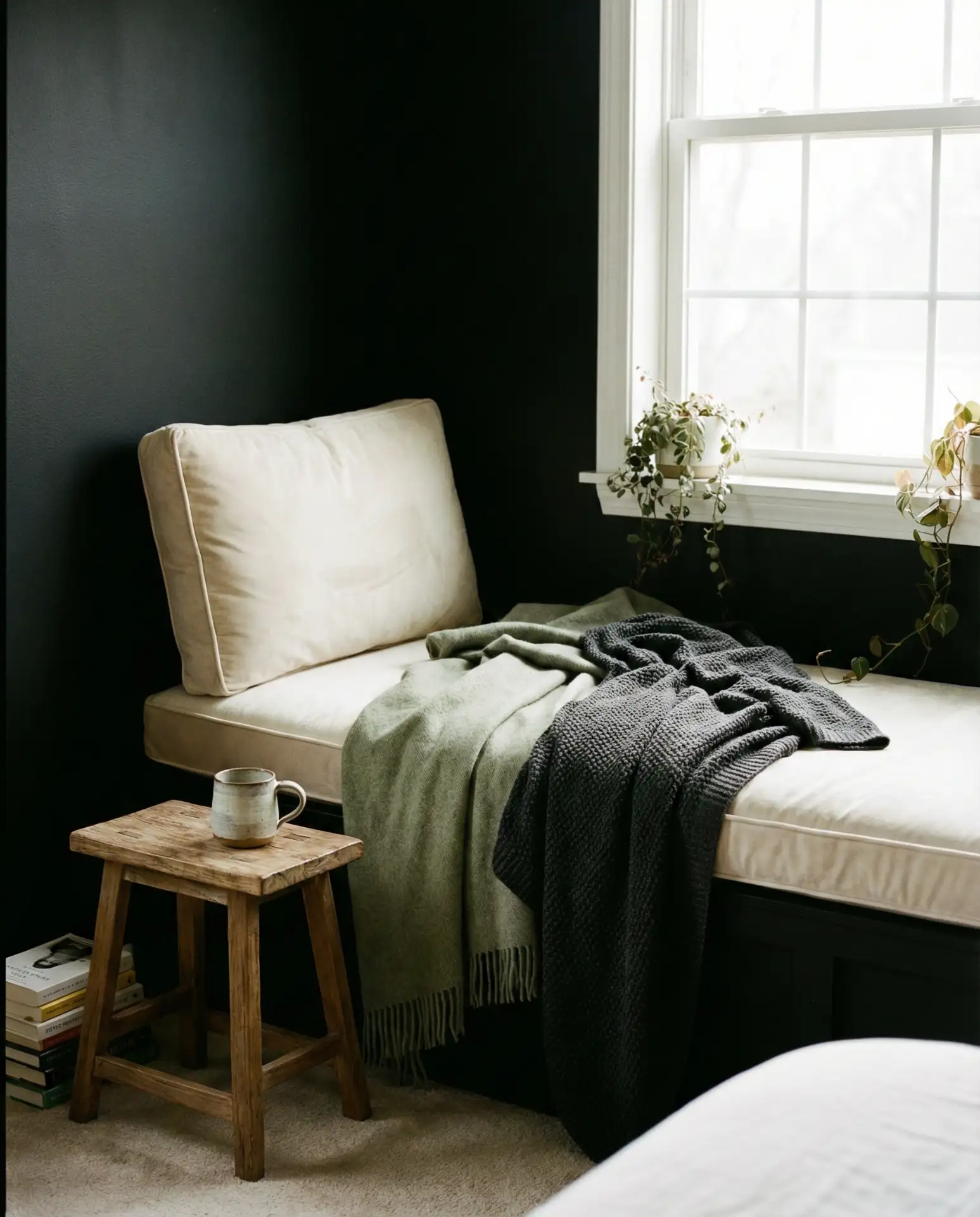 Black Wall Bedroom with a Reading Nook 2