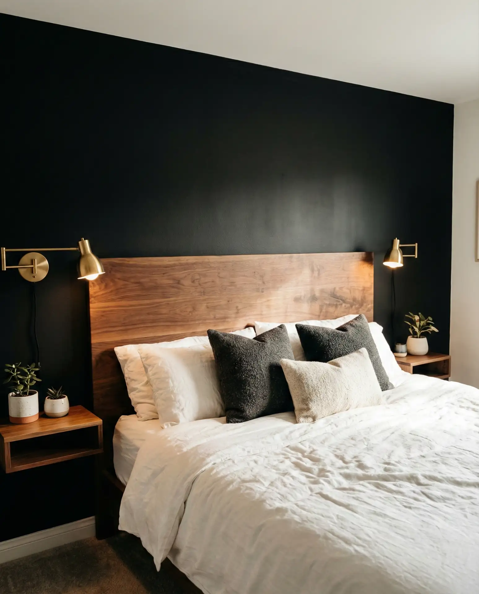 Black Wall with a Wood Headboard 1