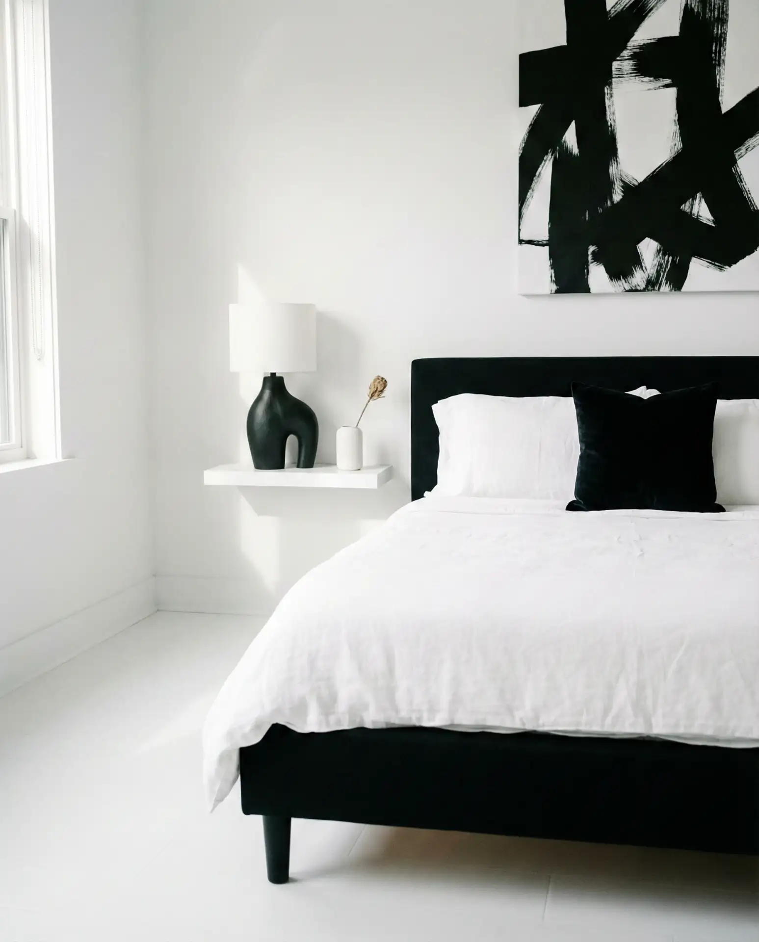 Black and White Minimalist Bedroom with Aesthetic Details 1