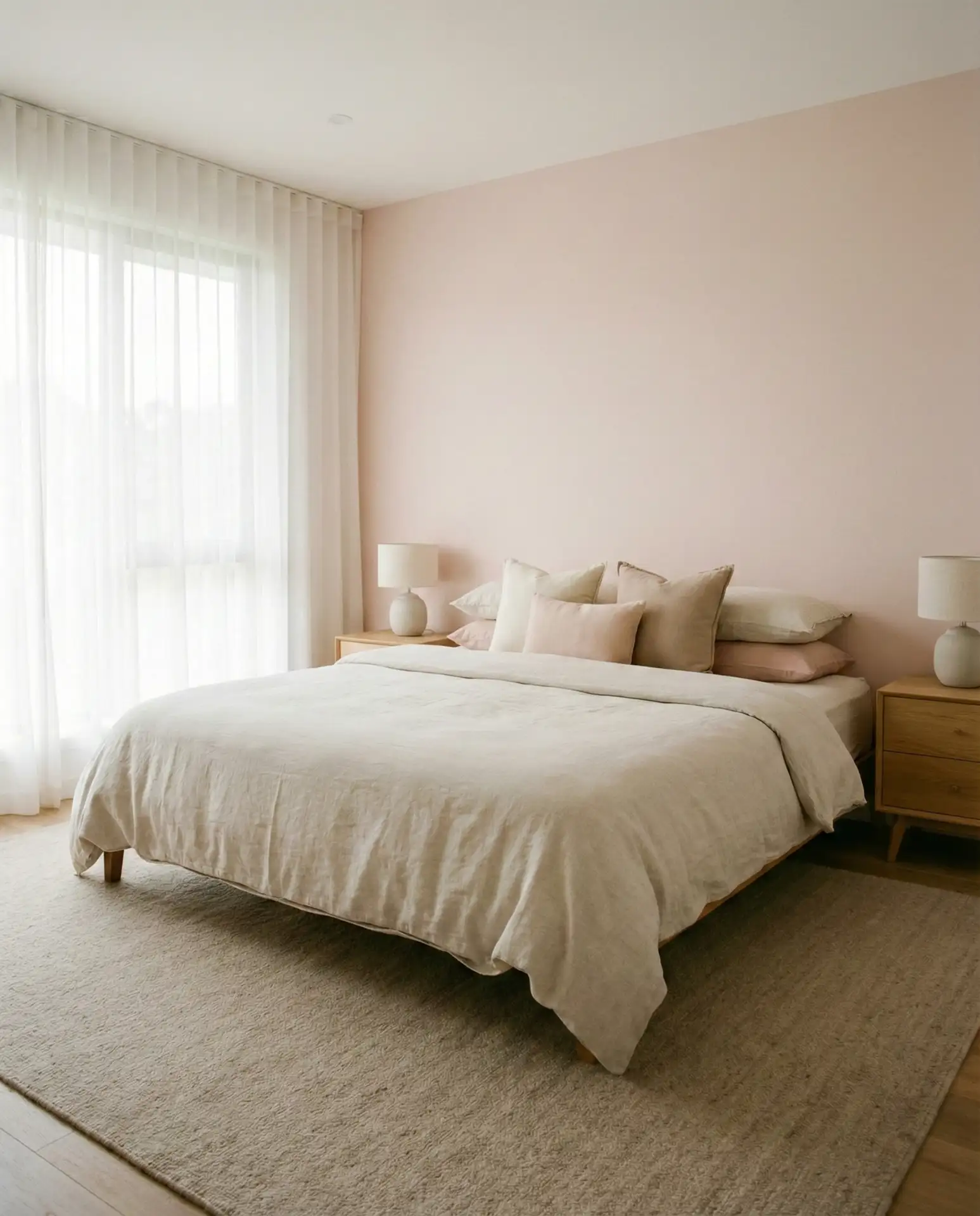 Blush Pink Walls with Natural Linen Bedding 2