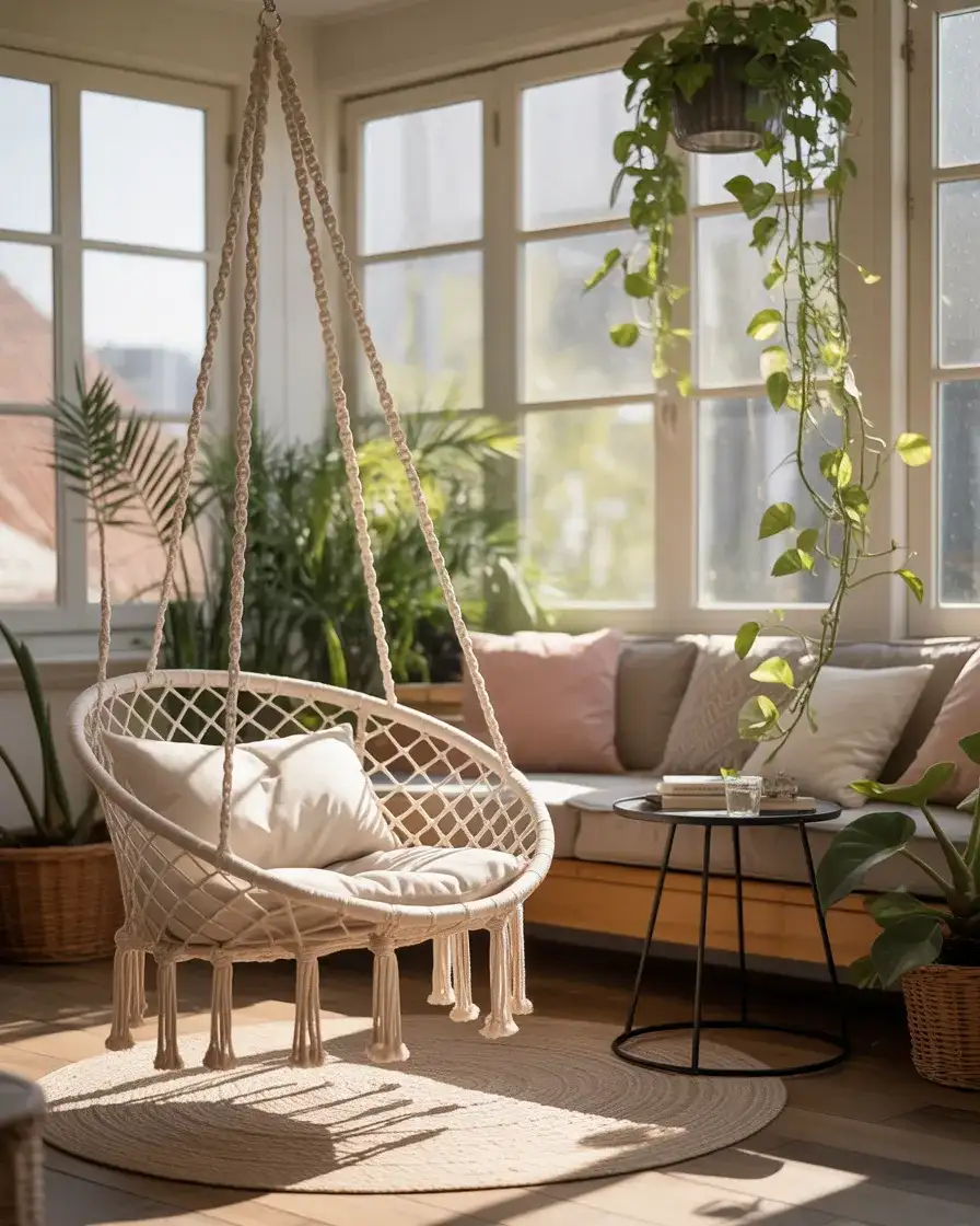 Bohemian Hanging Chair with Macramé Details 2