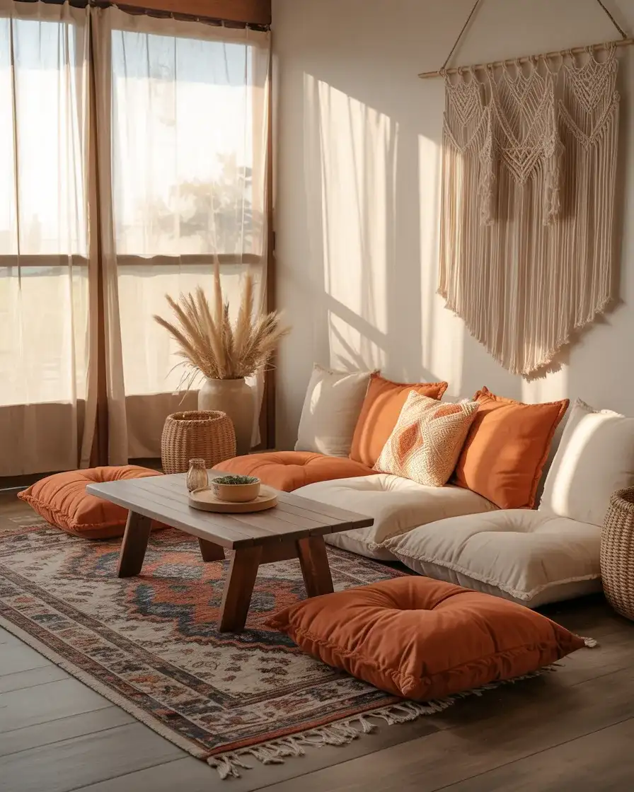 Bohemian Lounge with Low Seating and Textiles 1