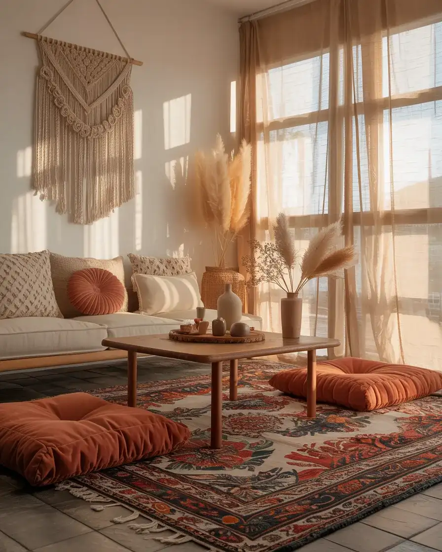 Bohemian Lounge with Low Seating and Textiles 2