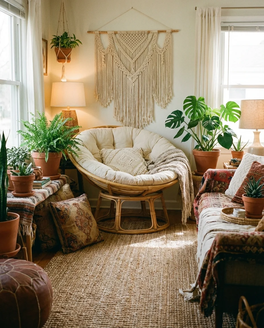 Boho Living Room Ideas with Natural Materials 1