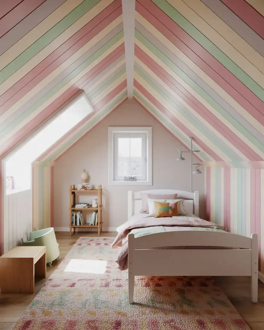 Cheerful Kids Room with a Rainbow Accent Wall 1