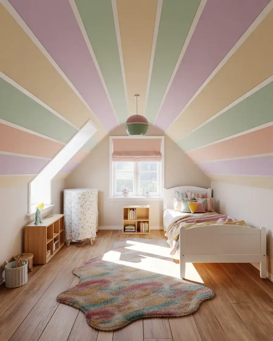 Cheerful Kids Room with a Rainbow Accent Wall 2