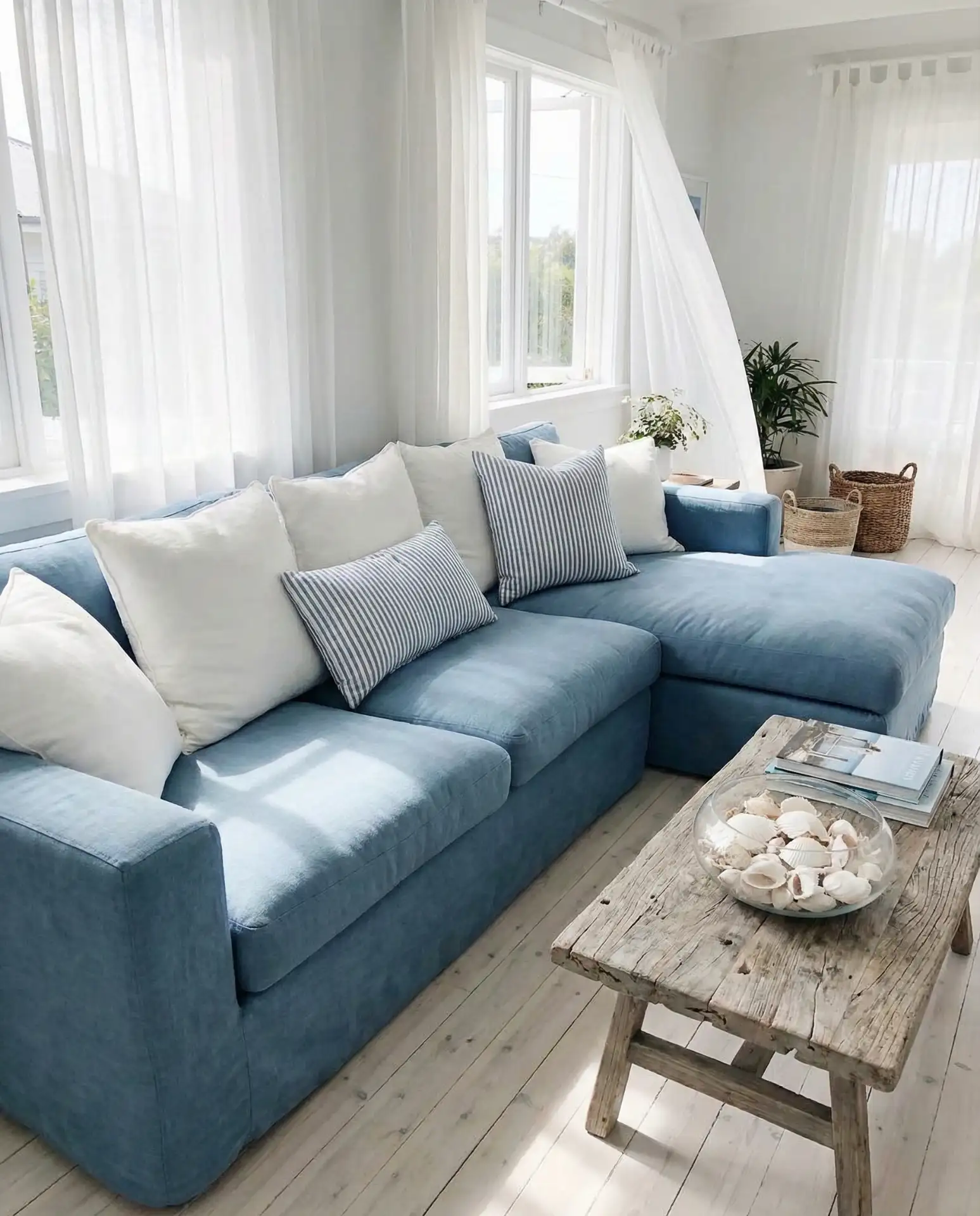 Coastal Blue Sectional with Cloud-Soft-Pillows 1