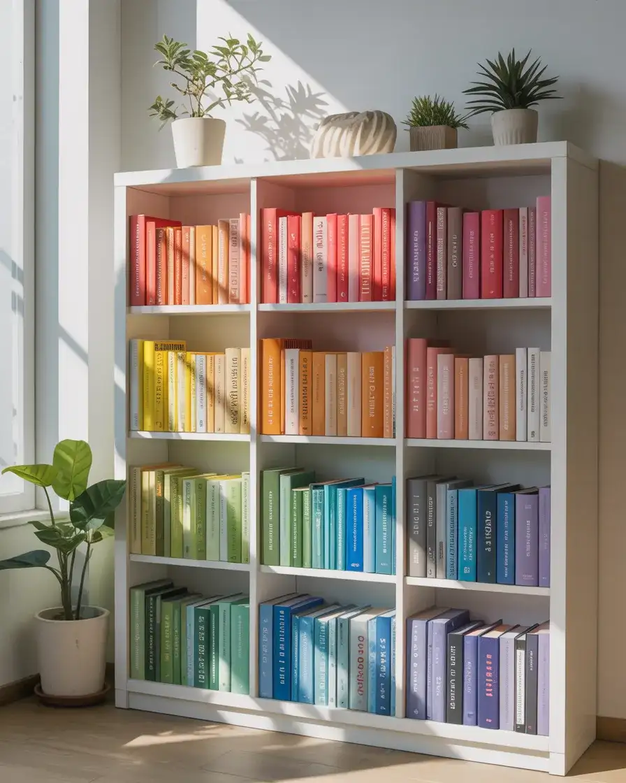 Colorful Bookcase with Rainbow Organization 1