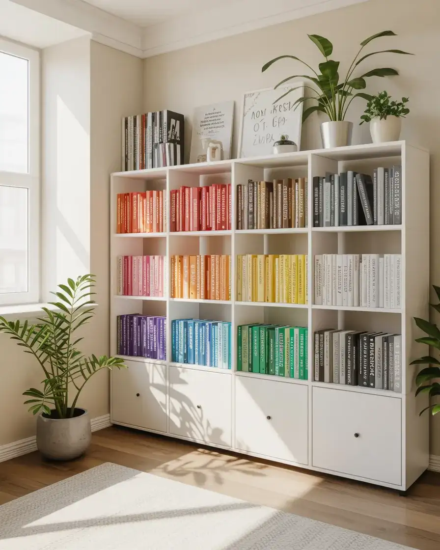 Colorful Bookcase with Rainbow Organization 2