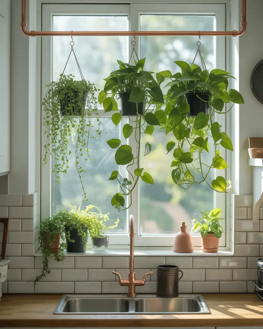 Copper Pipe Plant Hanger Across the Frame 1