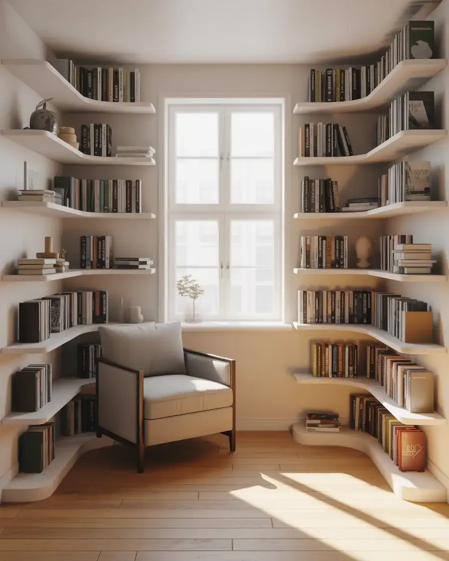 Corner Library with Wraparound Shelves 1