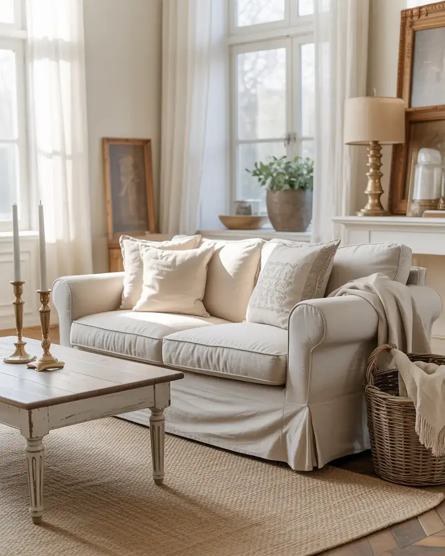 Cozy Linen Slipcovers with Rustic Wood Accents 2