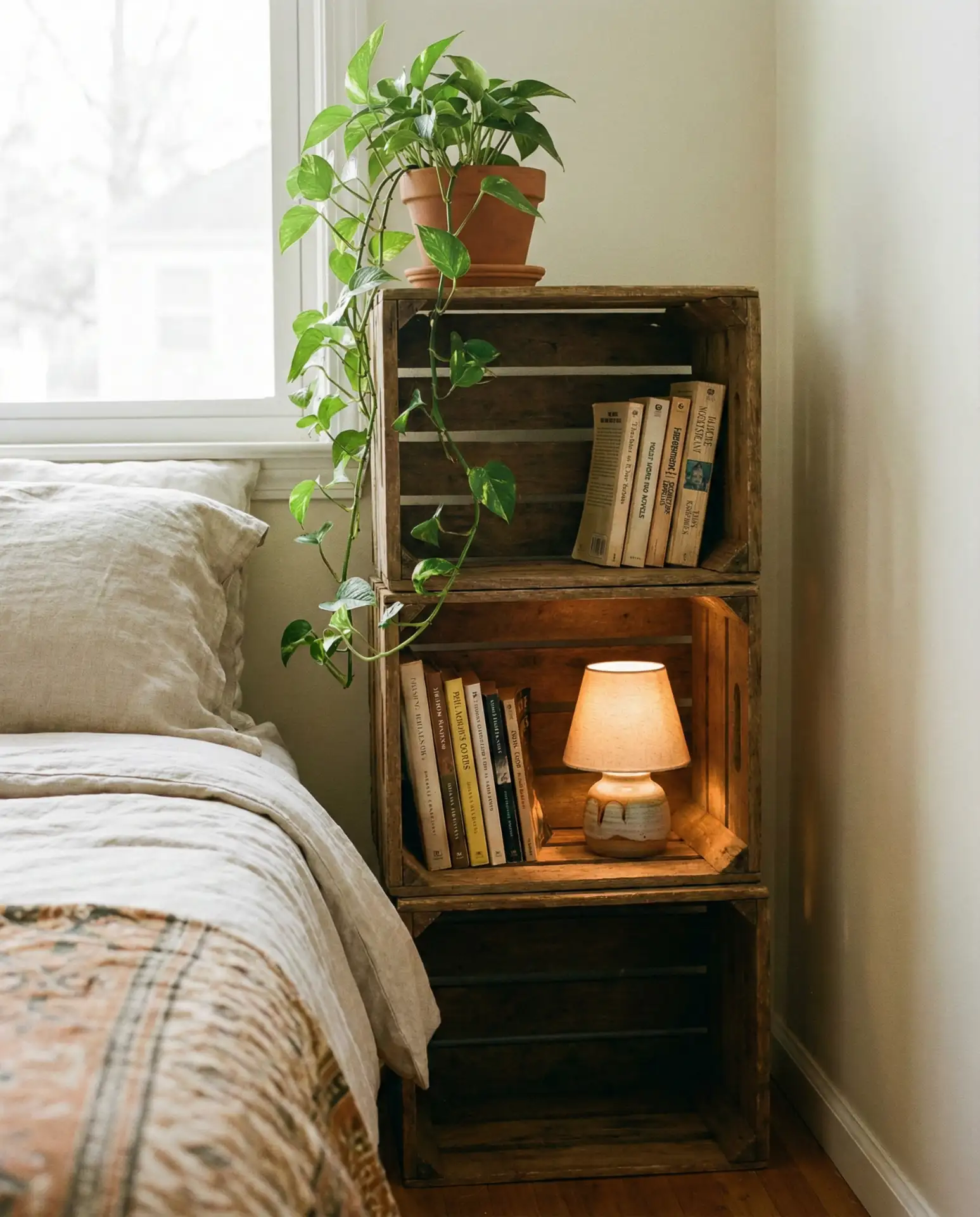 Creative Bedside Crate or Cube Nightstand Stack 1