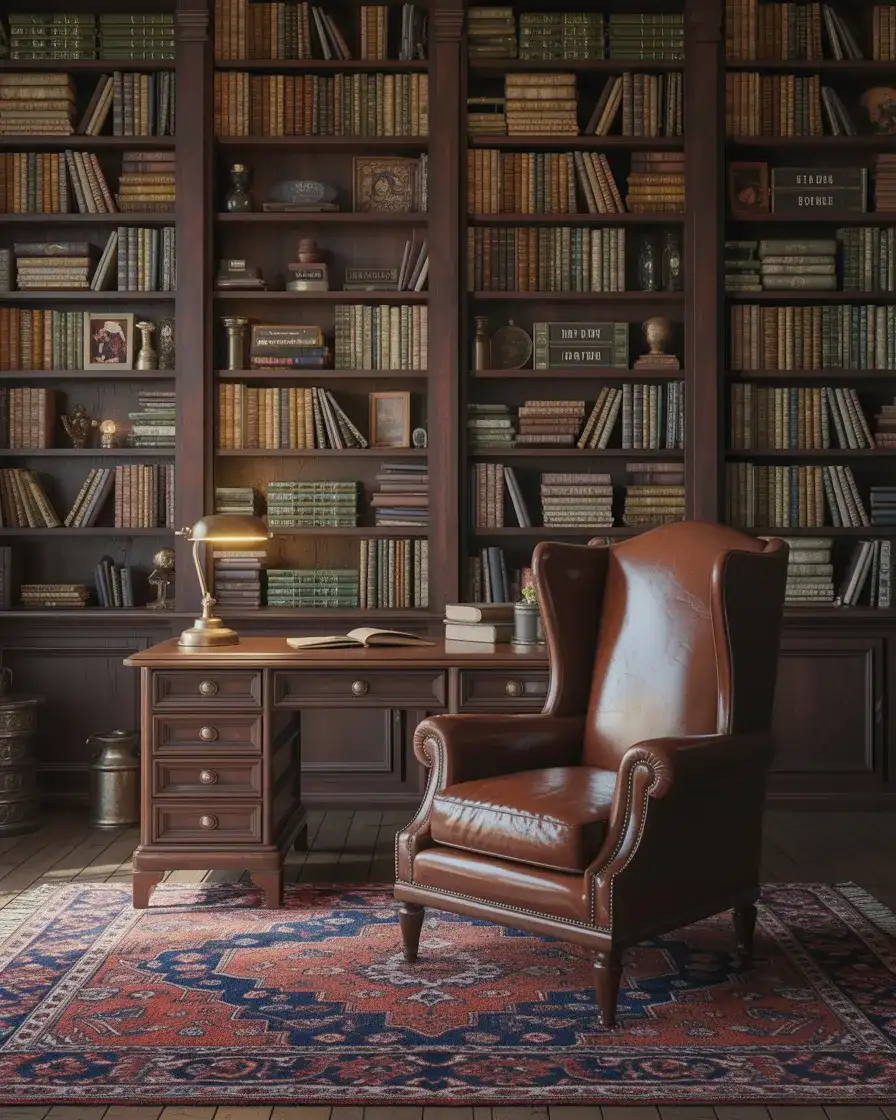 Dark Academia Study with Leather and Wood 1