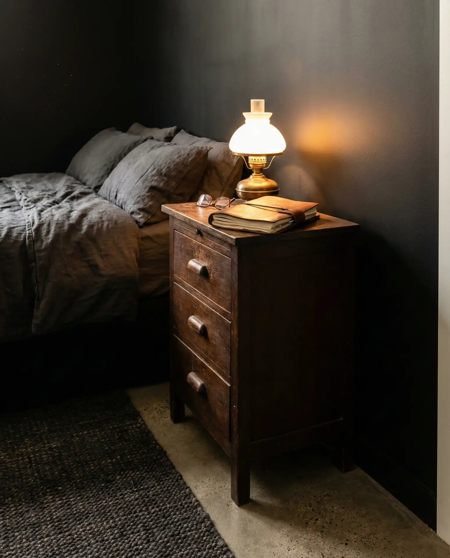 Dark Brown Furniture on a Black Wall 2