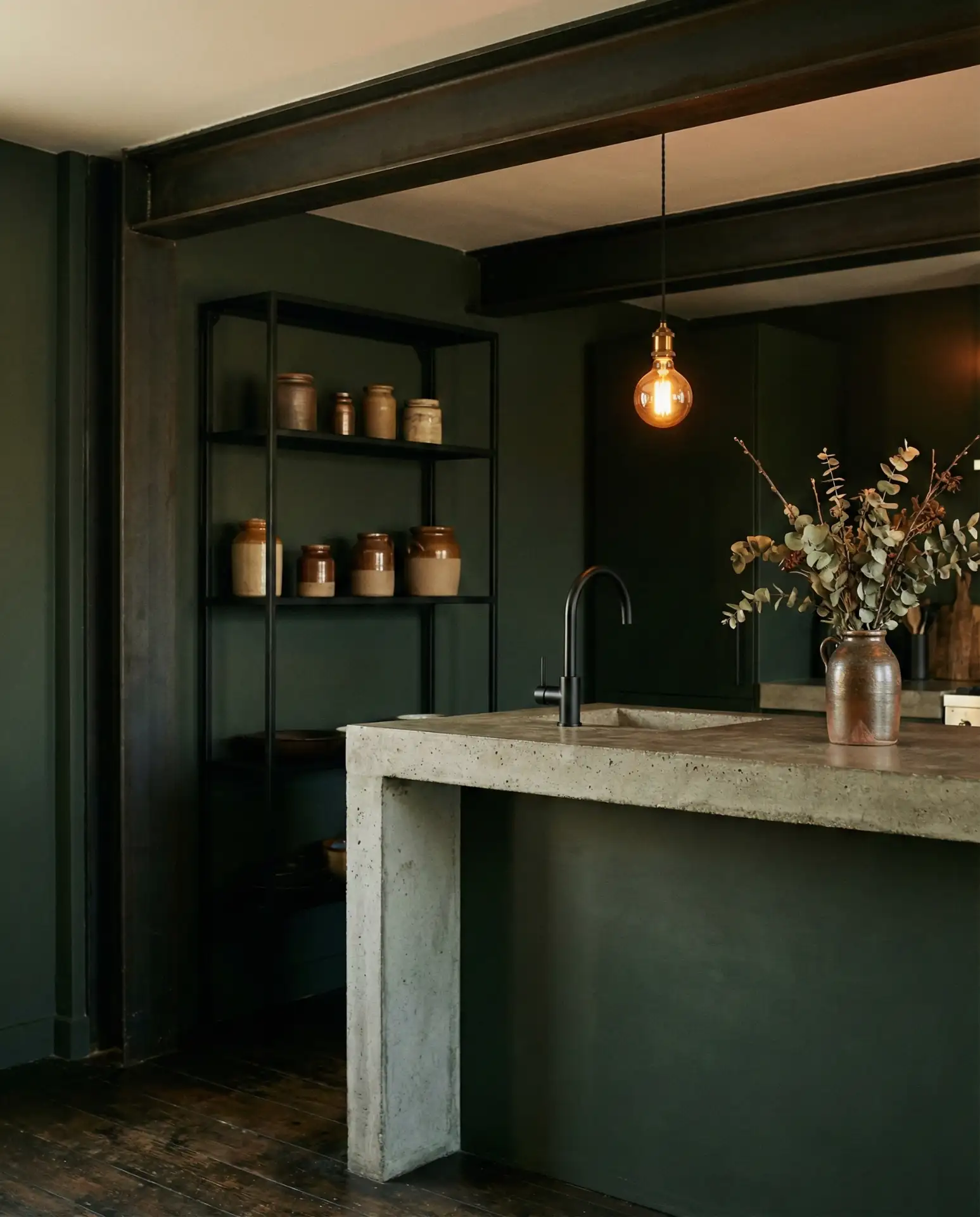 Dark Green Kitchen with Industrial Elements 1