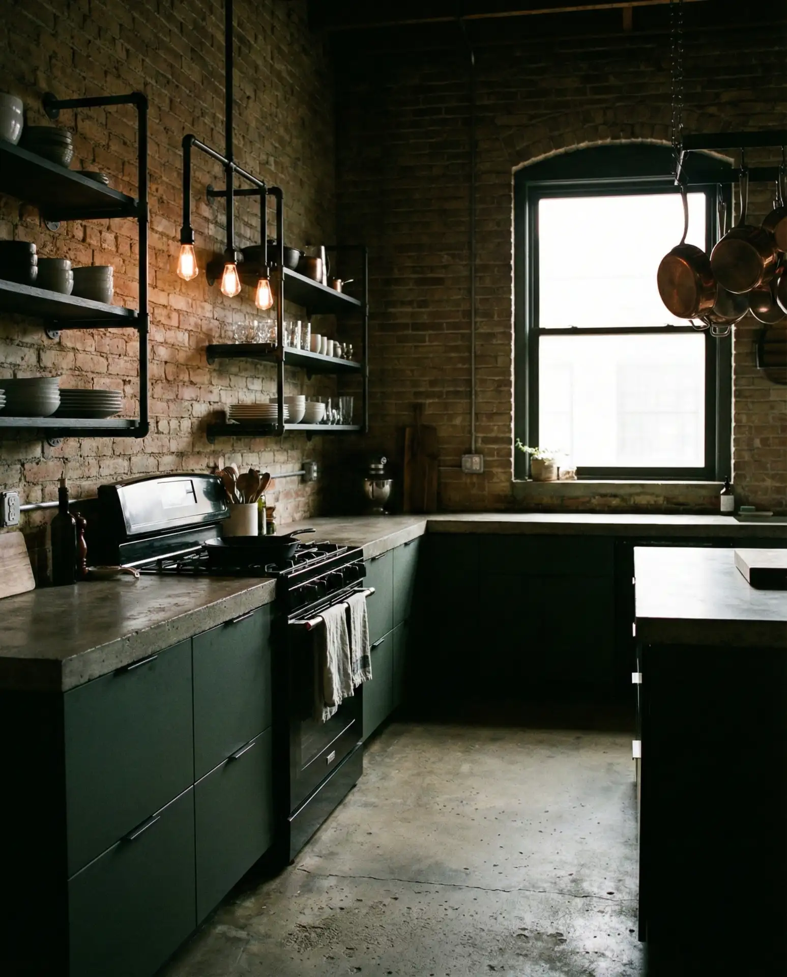 Dark Green Kitchen with Industrial Elements 2