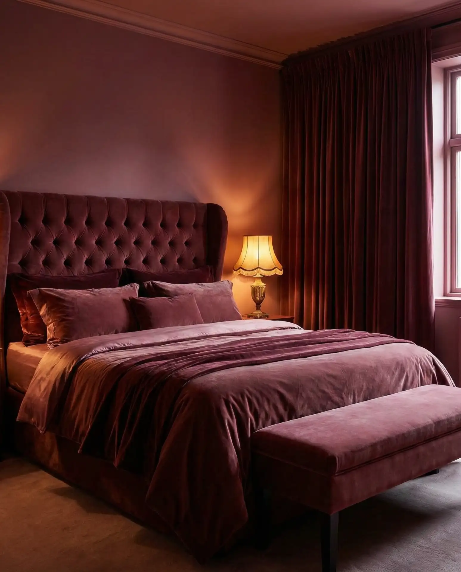 Dark Pink Bedroom with Dramatic Velvet Textures 2