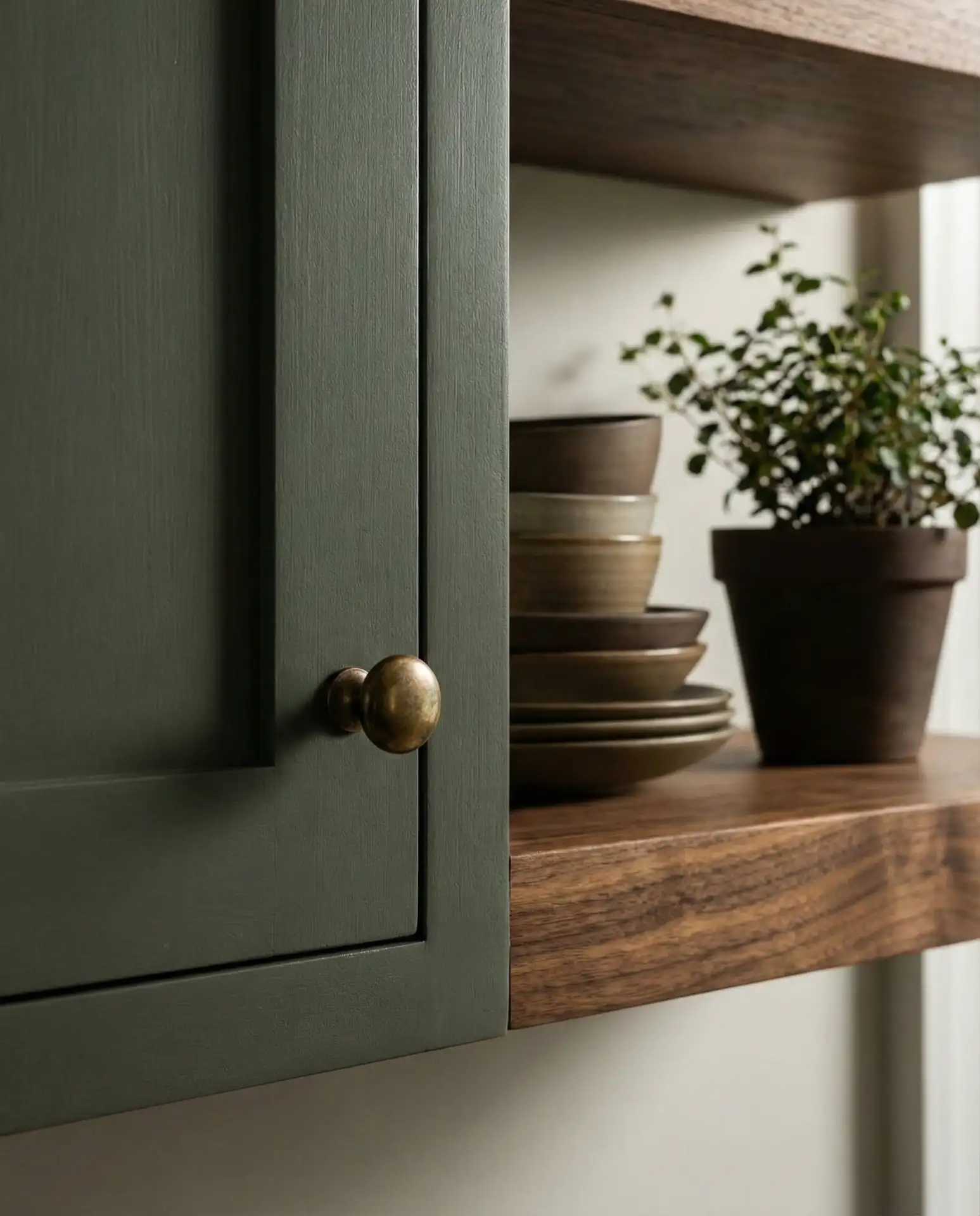 Dark Sage Green Kitchen with Walnut Accents 2