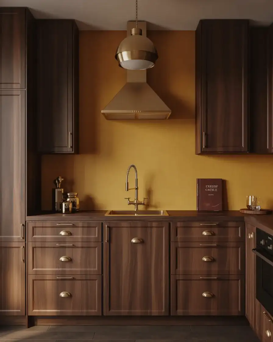 Deep Mustard Kitchen With Brass and Wood 1