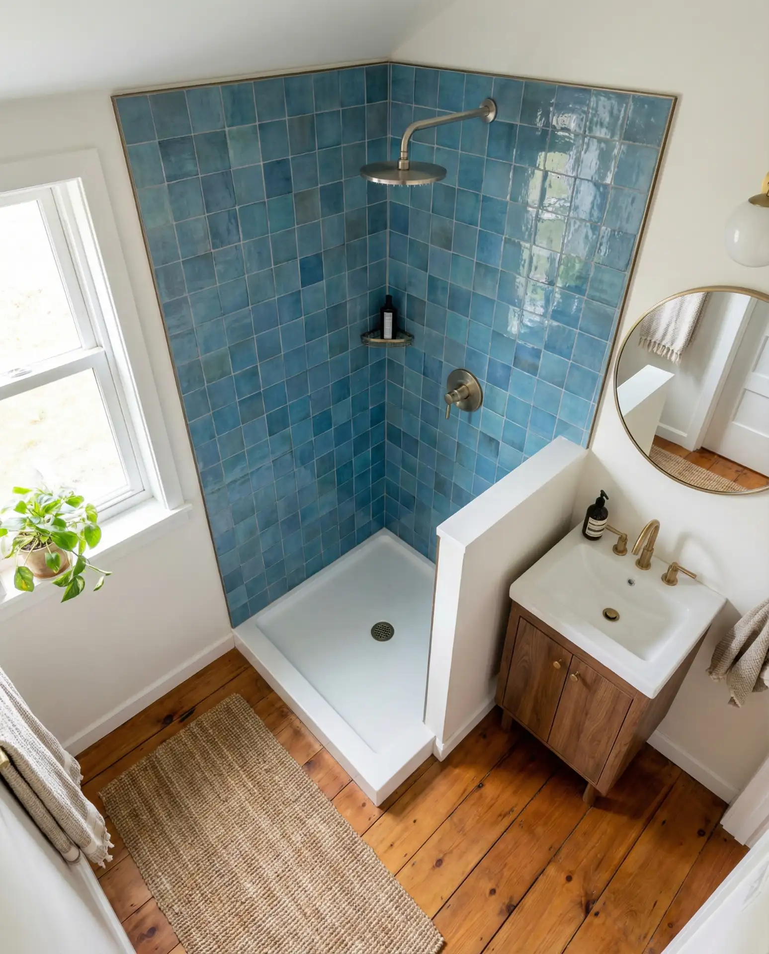 Doorless Small Master Bath Shower in Blue 1
