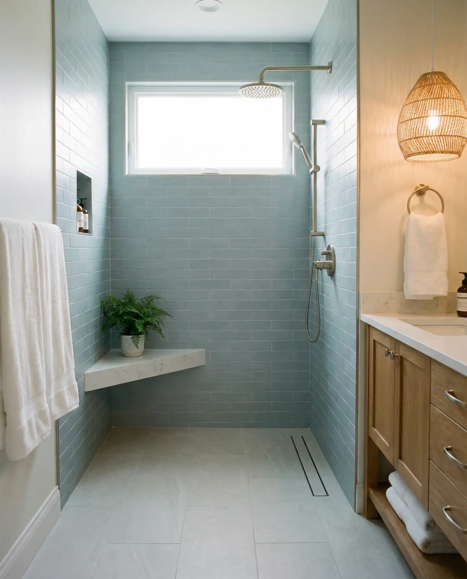 Doorless Small Master Bath Shower in Blue 2