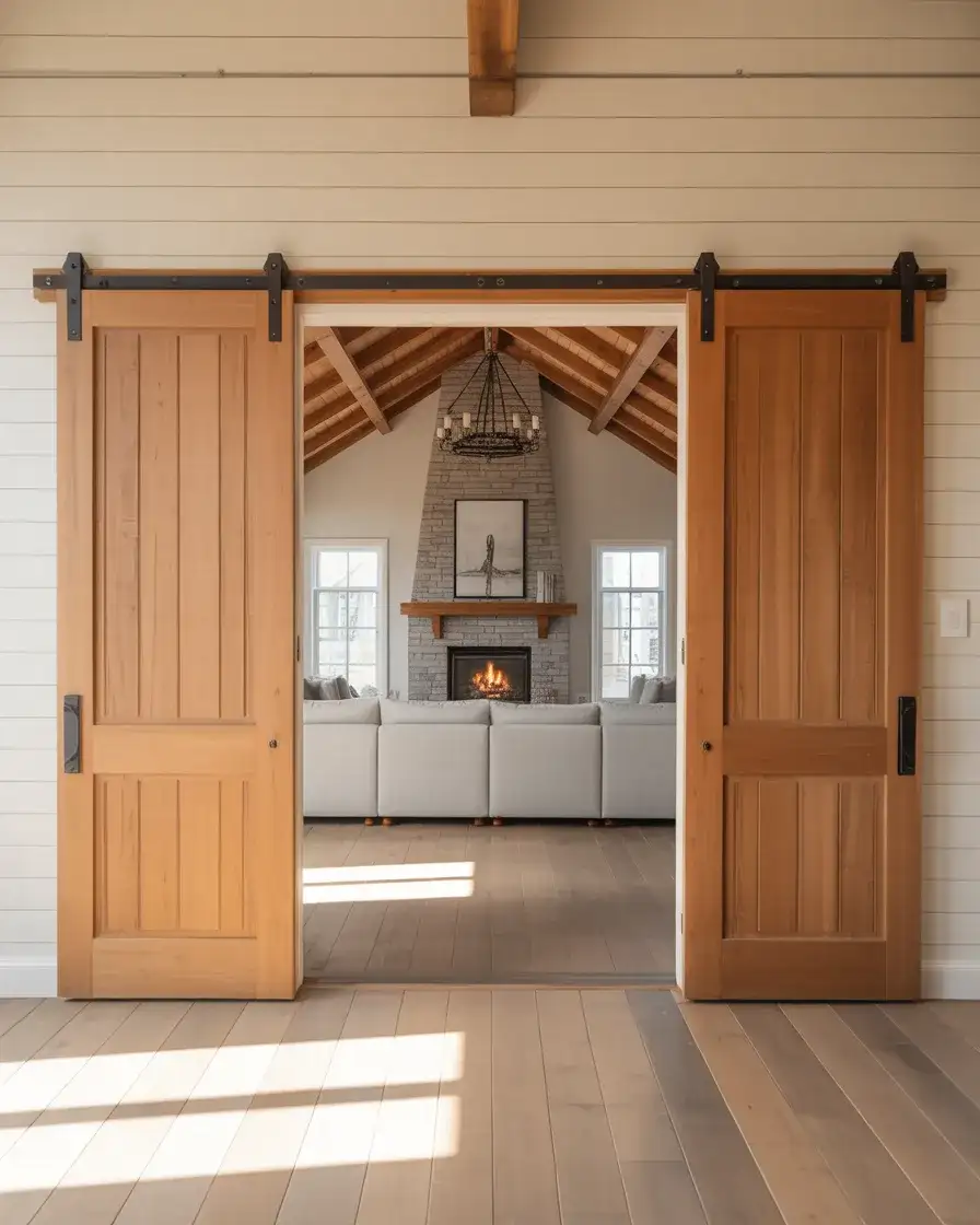 Double Barn Doors for an Open Great Room 1