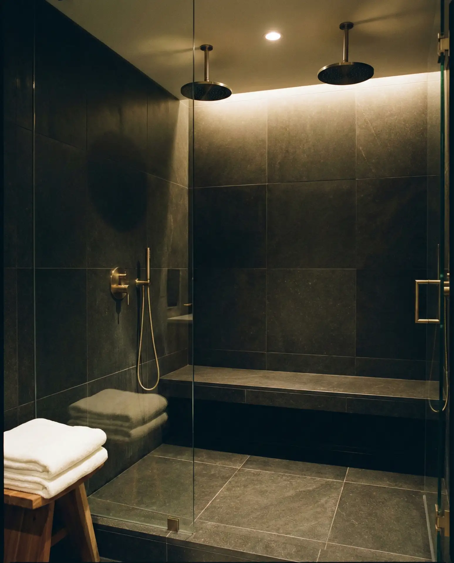 Double Shower Head Master Retreat in Dark Tile 1