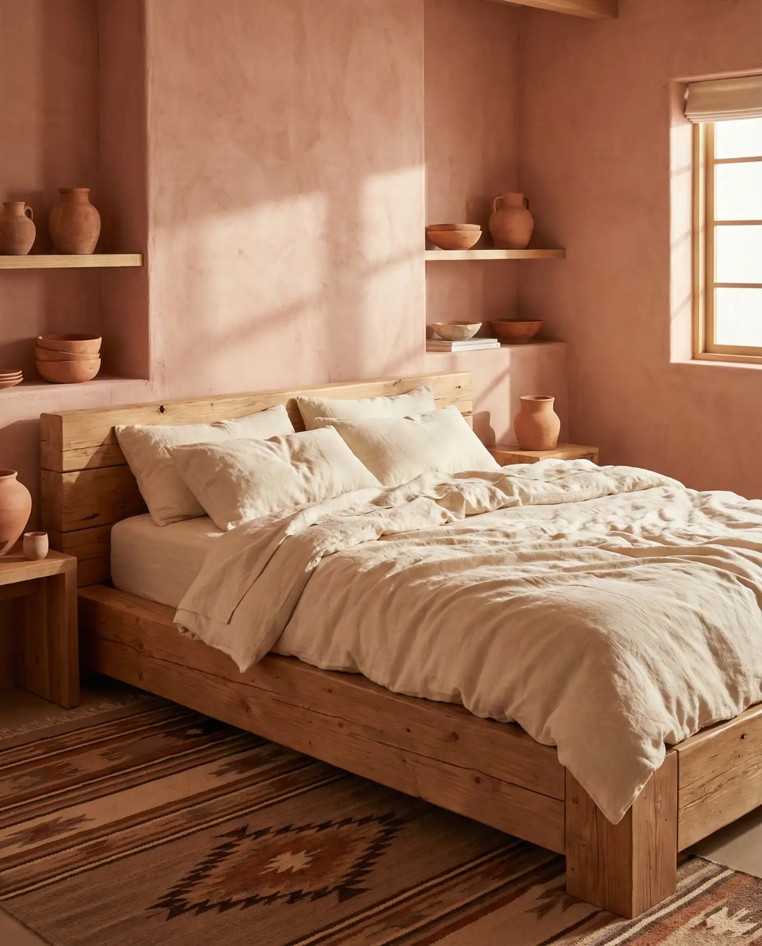 Earthy Pink Bedroom with Terracotta and Linen 2