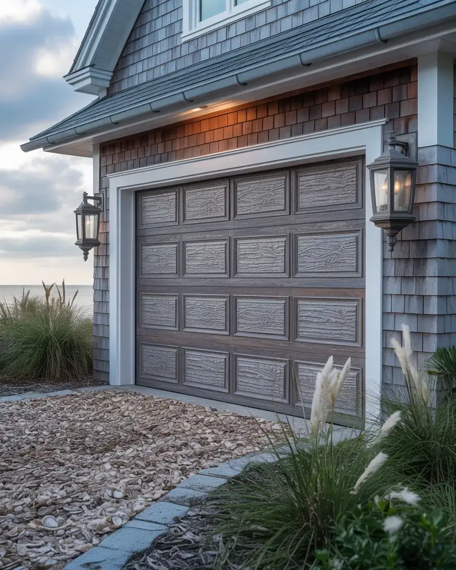 Faux Wood Garage Door in Gray-Brown Tone 1
