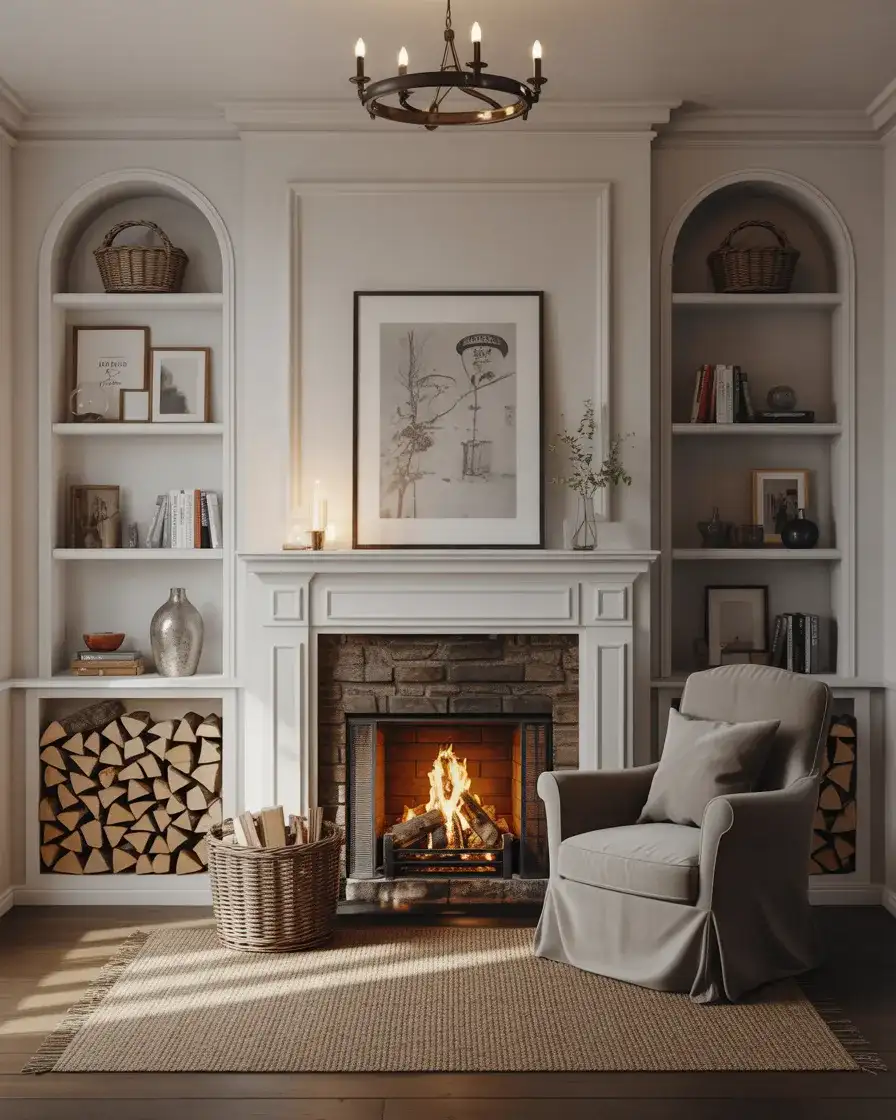 Fireplace Flanked by Bookshelves 1