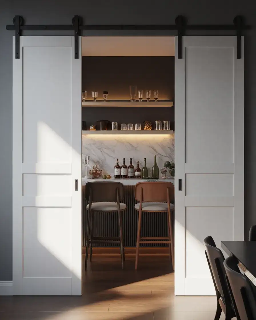 Folding Barn Door to Hide a Home Bar or Butler's Pantry 2