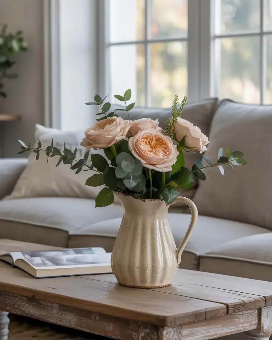 Fresh Flowers and Greenery in Pottery 1