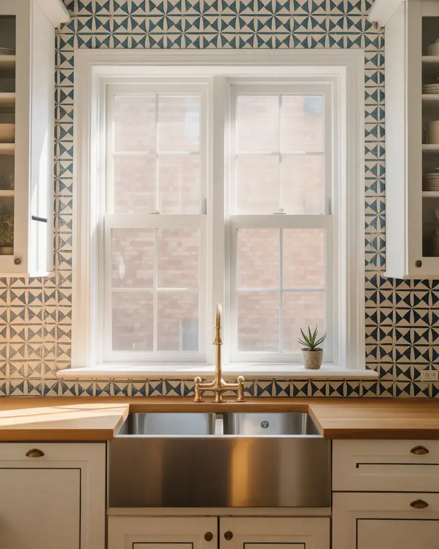 Geometric Tile Backsplash Framing the Sill 2