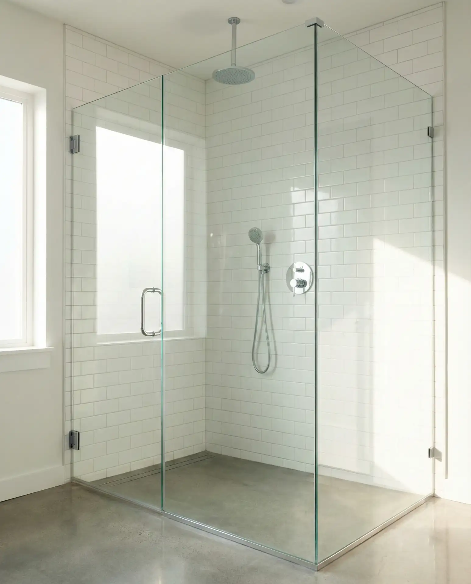 Glass-Enclosed Corner Shower with Frameless Panels 1