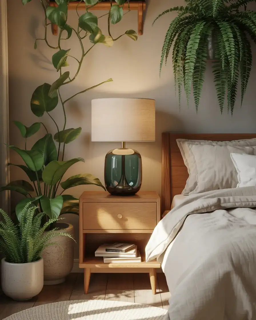 Green Accent Lighting and Botanical Bedroom Vibes 1