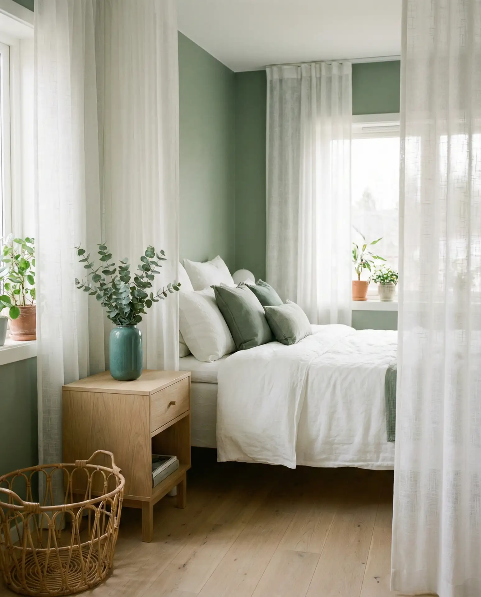 Green and White Bedroom with Sage and Teal Accents 2
