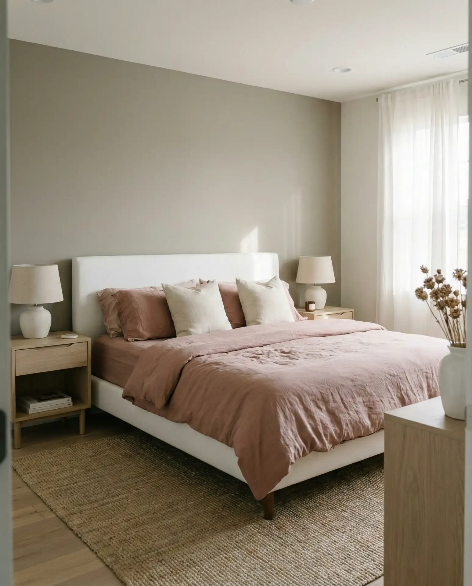 Grey Pink and Beige White Bedroom 2
