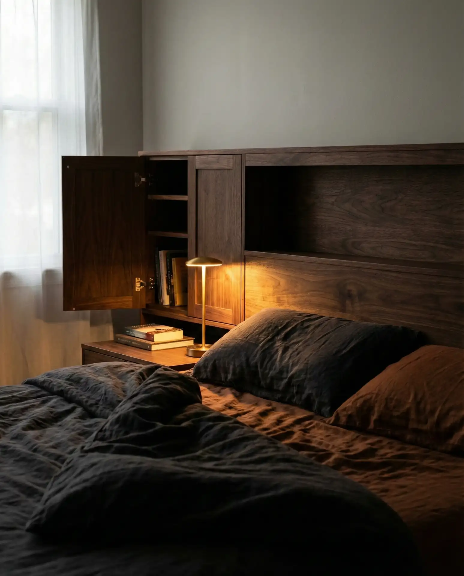 Hidden Storage Headboard with Shelves and Cubbies 2