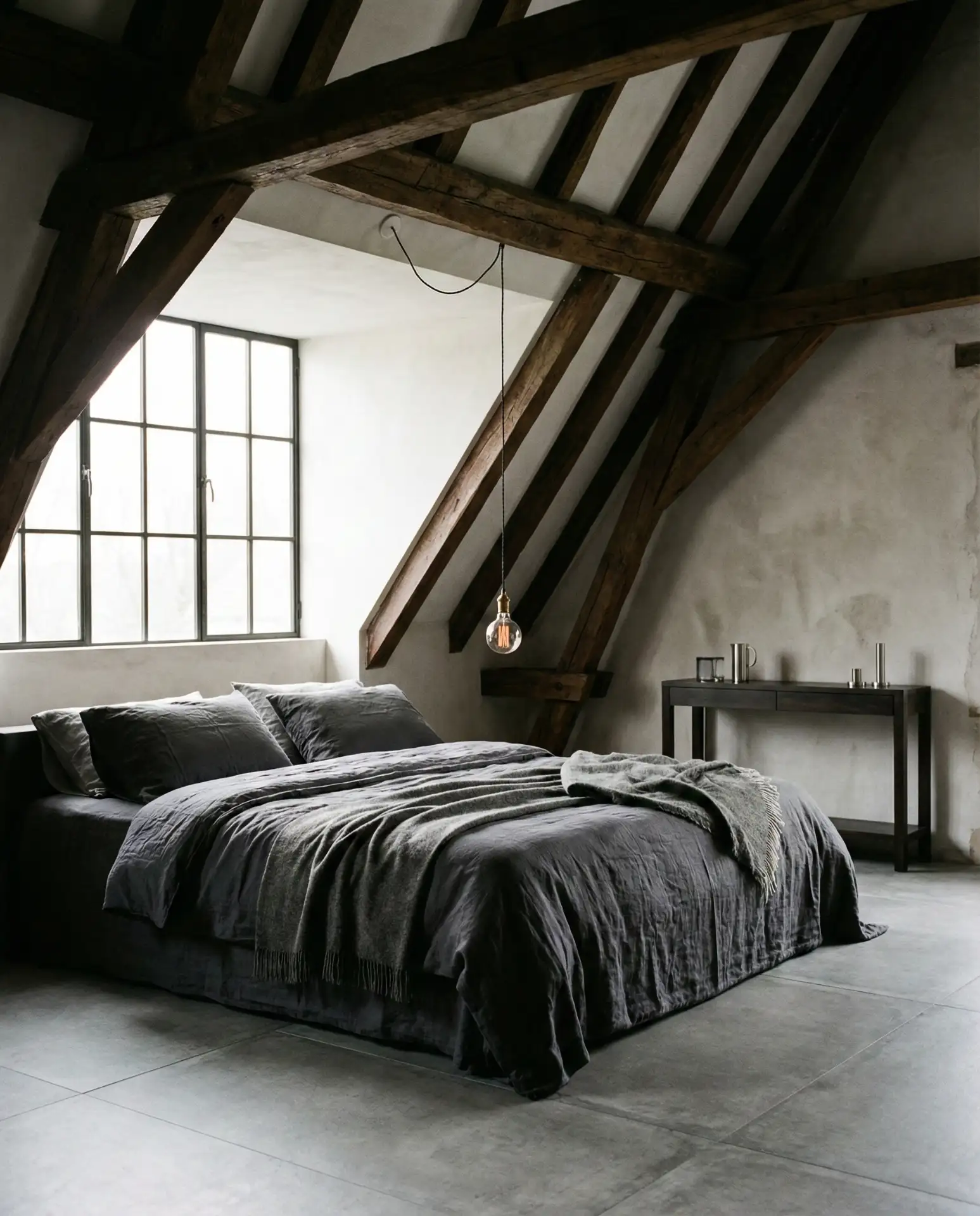 Industrial Dark Wood Attic Bedroom 1